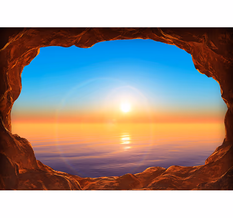Papier peint 3d vue sur la mer depuis une grotte - TenStickers
