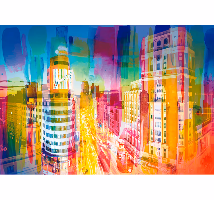 Murale colorée gran via madrid city - TenStickers