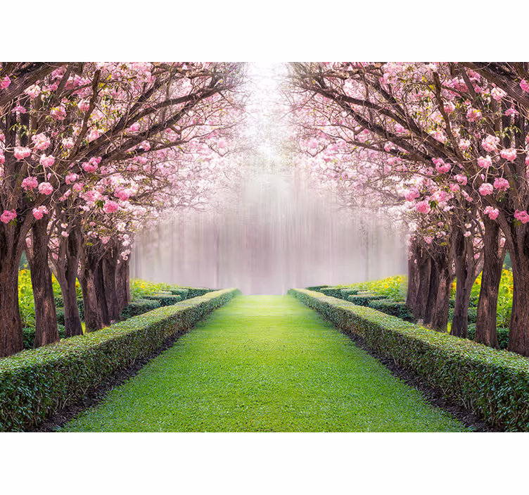 Papier peint rose arbre de jardin - TenStickers