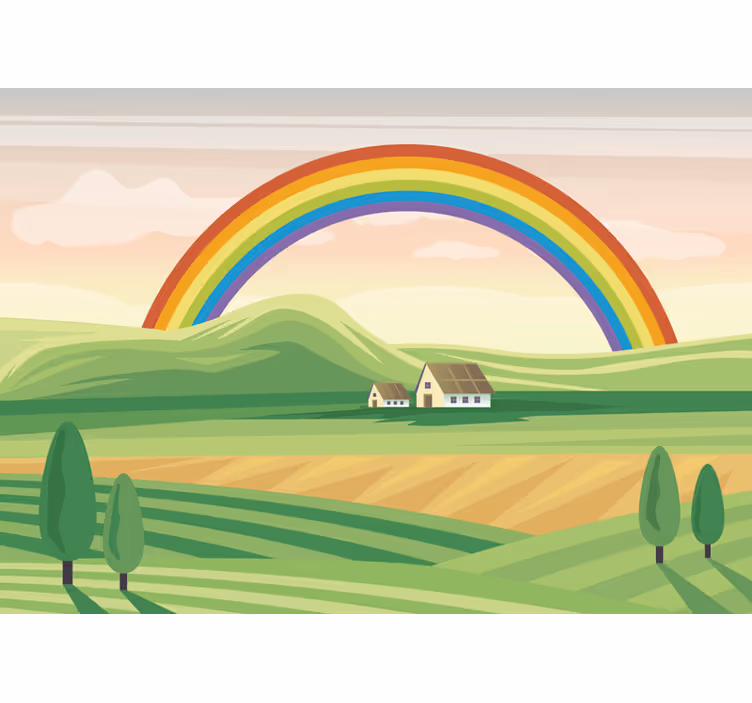 Arc-en-ciel sur les champs peintures murales pour enfants - TenStickers