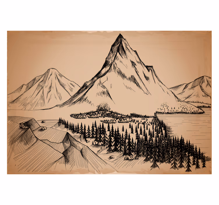 Papier peint forêt de pins avec des rochers - TenStickers