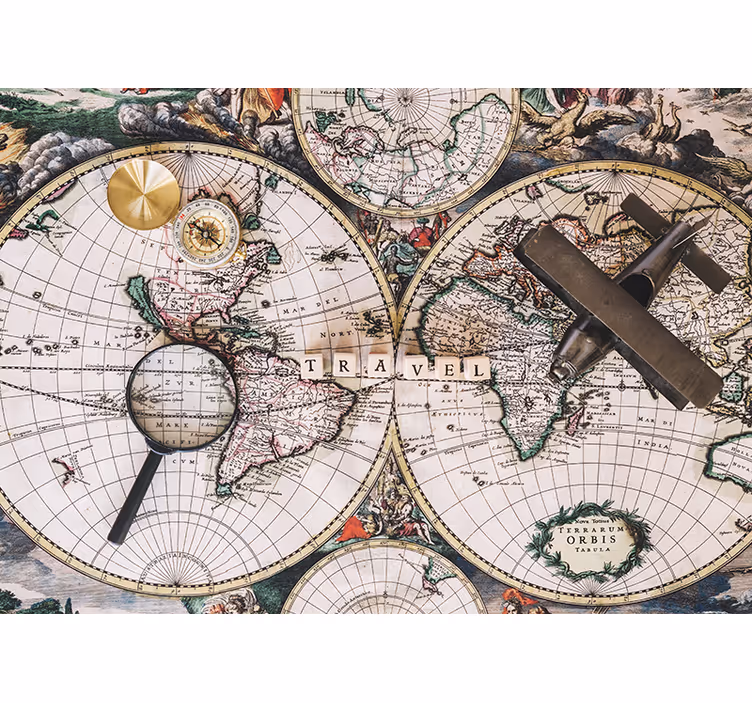Tapisserie carte du monde carte des explorateurs vintage - TenStickers