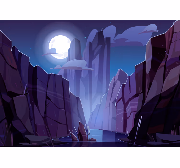 Tapisserie murale paysage paysage rocheux au clair de lune - TenStickers
