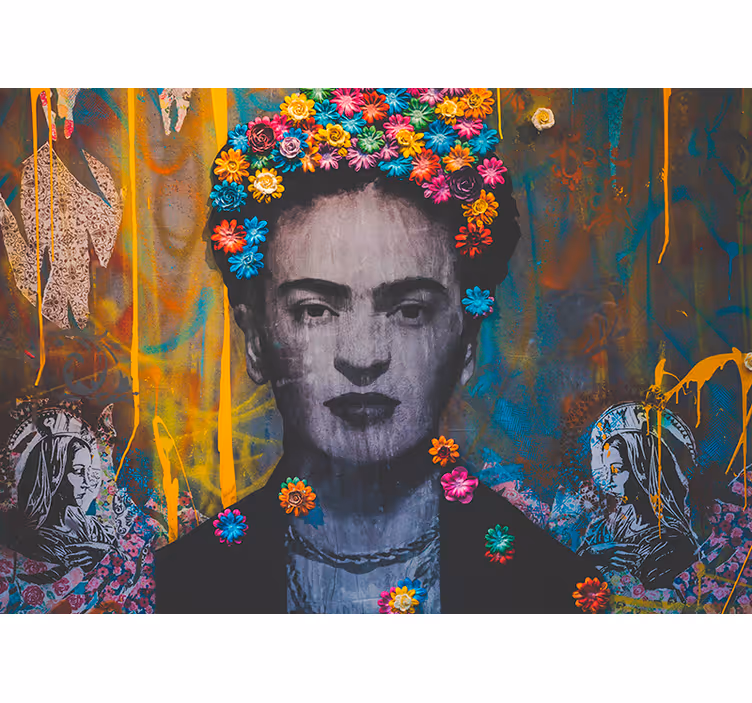 Tapisserie murale art portrait floral de frida - TenStickers