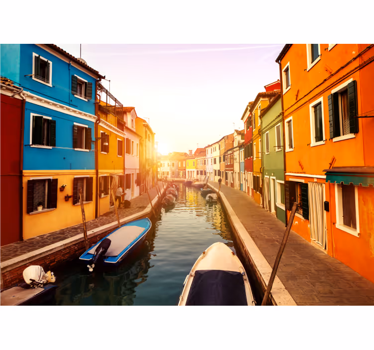 Tapisserie ville vue colorée sur le canal - TenStickers