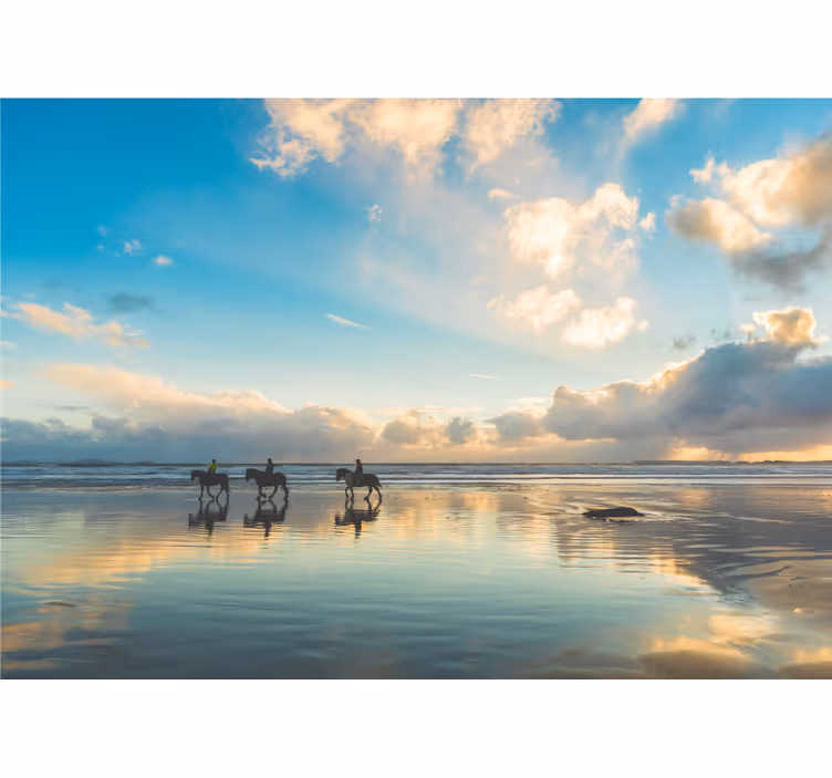 Tapisserie murale paysage cavaliers au bord de mer - TenStickers