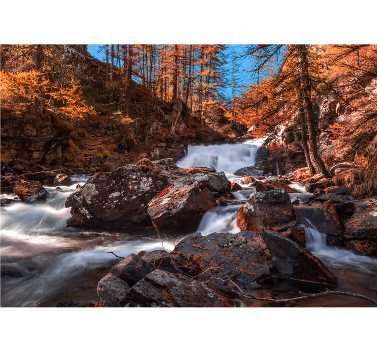 Tapisserie montagne débit du ruisseau en automne - TenStickers