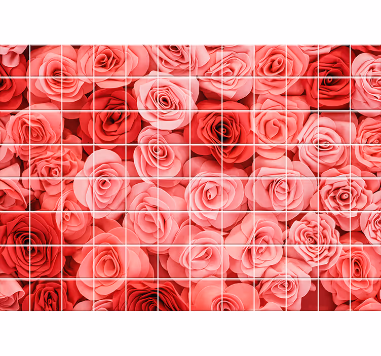 Papier peint motif Carrelage floral rouge - TenStickers