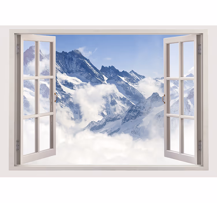Papier peint 3D Montagne depuis la fenêtre ciel bleu - TenStickers