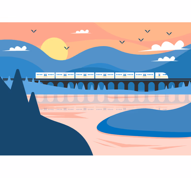 Tapisserie ville train au-dessus du pont - TenStickers
