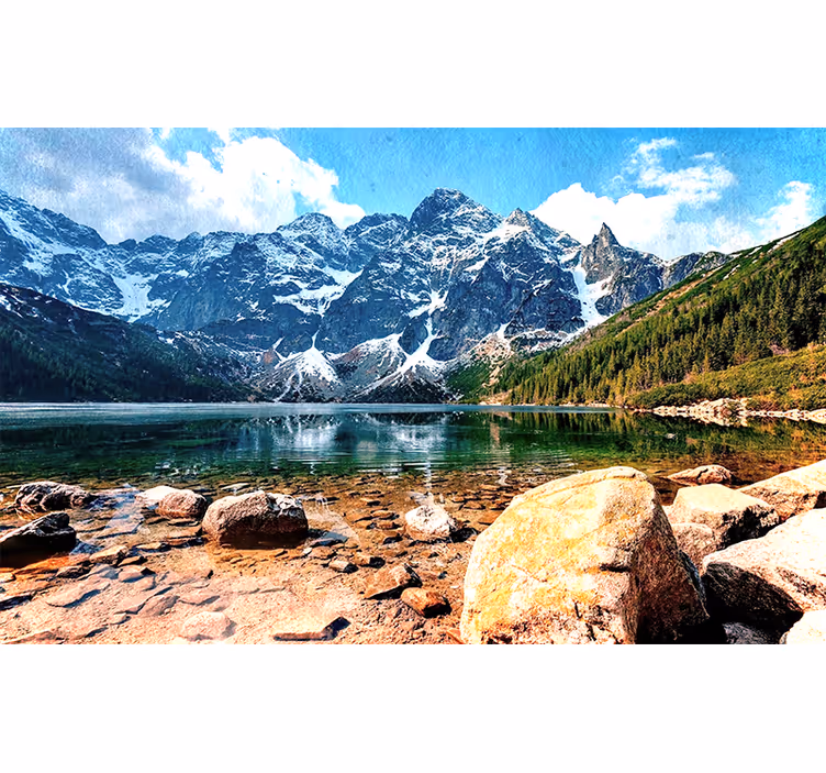 Papier peint mural montagne Lac tatra polonais et neige - TenStickers