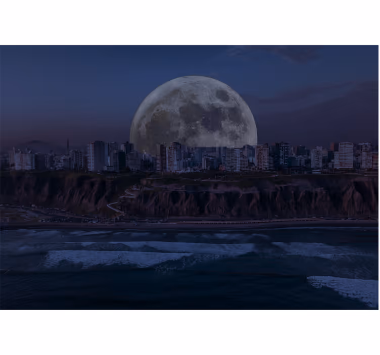 Tapisserie murale abstraite horizon urbain au clair de lune - TenStickers