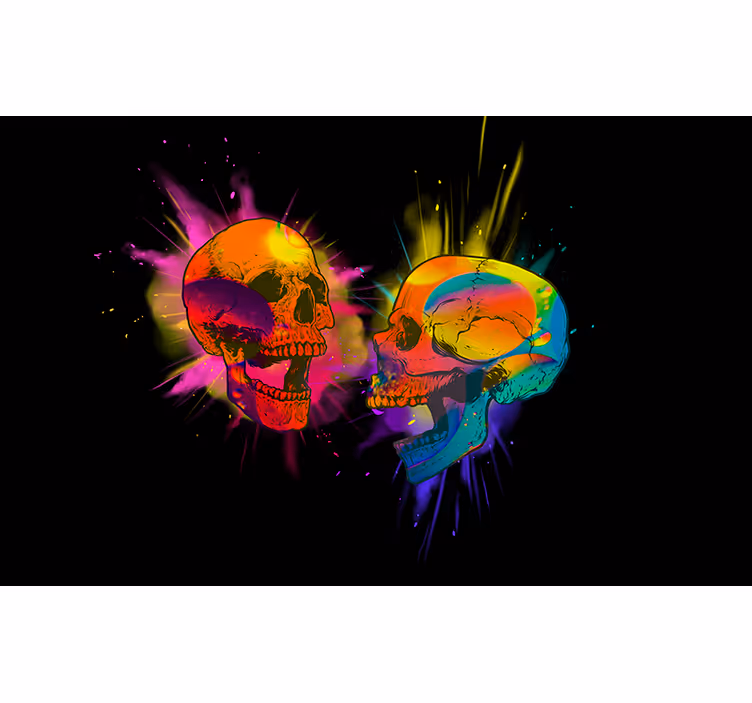 Photo murale love avec deux crânes multicolores - TenStickers