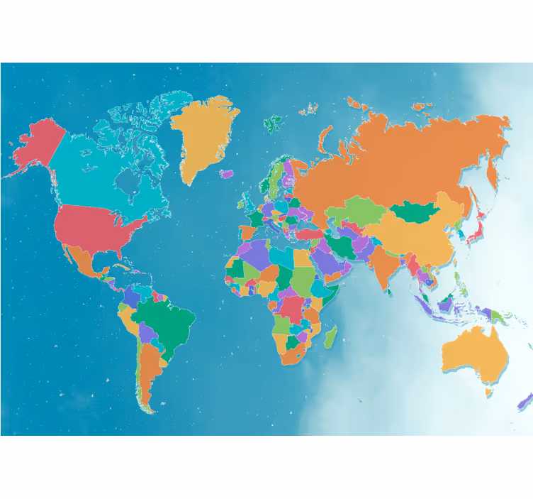 Papier peint mural carte du monde Politique coloré - TenStickers