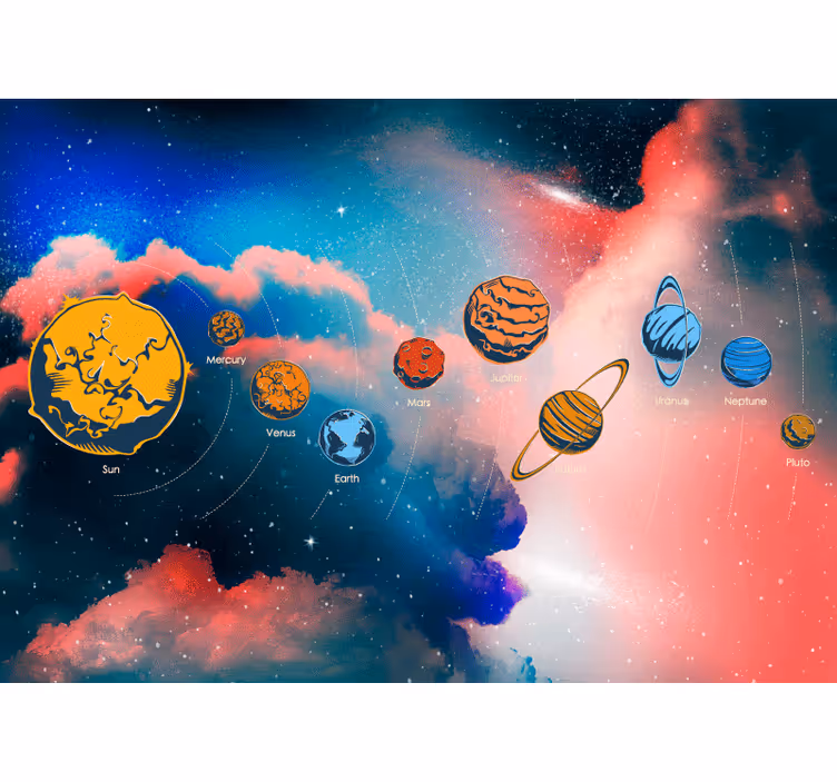 Papier peint paysage Système solaire avec des noms de planètes - TenStickers