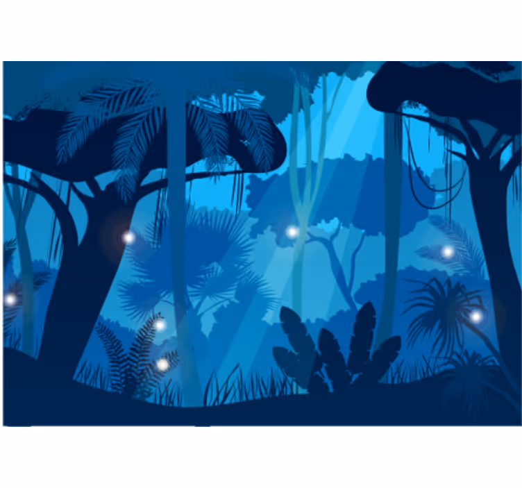 Papier peint paysage Dessin animé forêt bleu - TenStickers