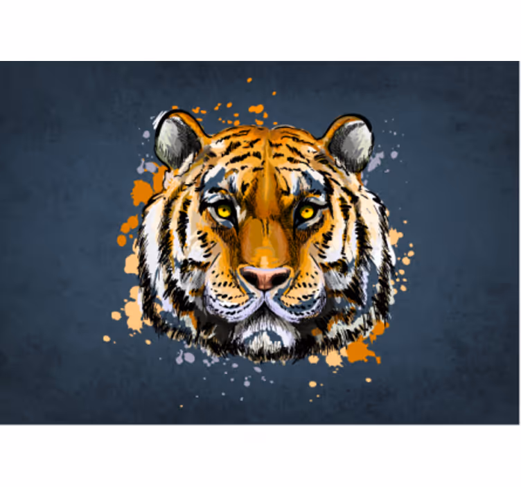 Papier peint mural d'animaux Visage de tigre sur fond bleu - TenStickers