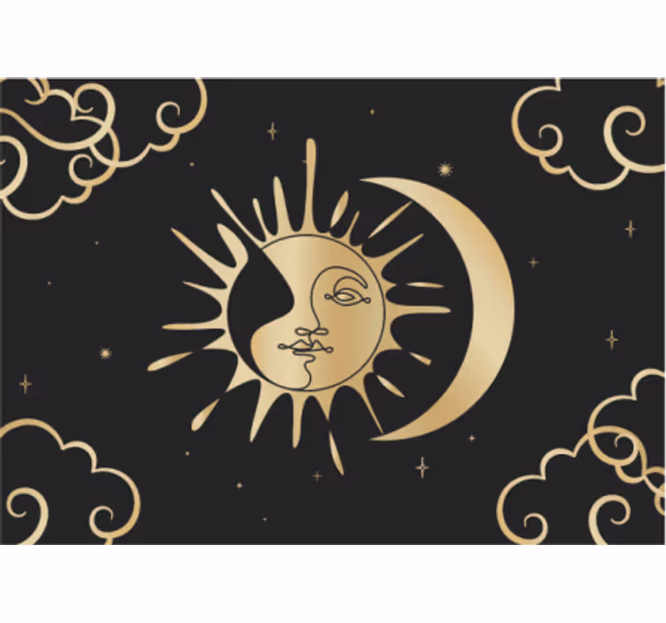 Tapisserie mandala soleil et lune dorés - TenStickers