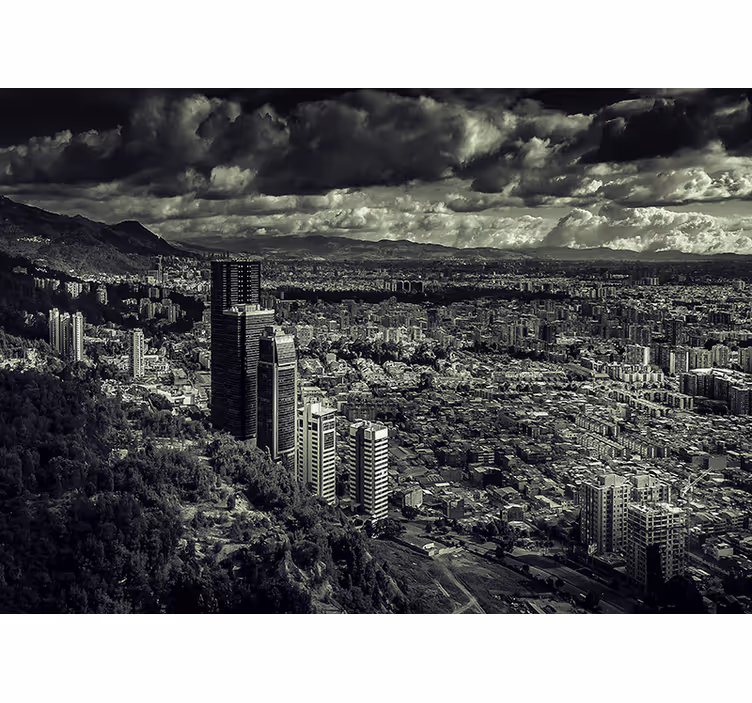 Tapisserie ville paysage urbain avec vue sur la montagne - TenStickers