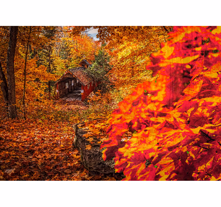 Tapisserie murale paysage cottage d'automne - TenStickers