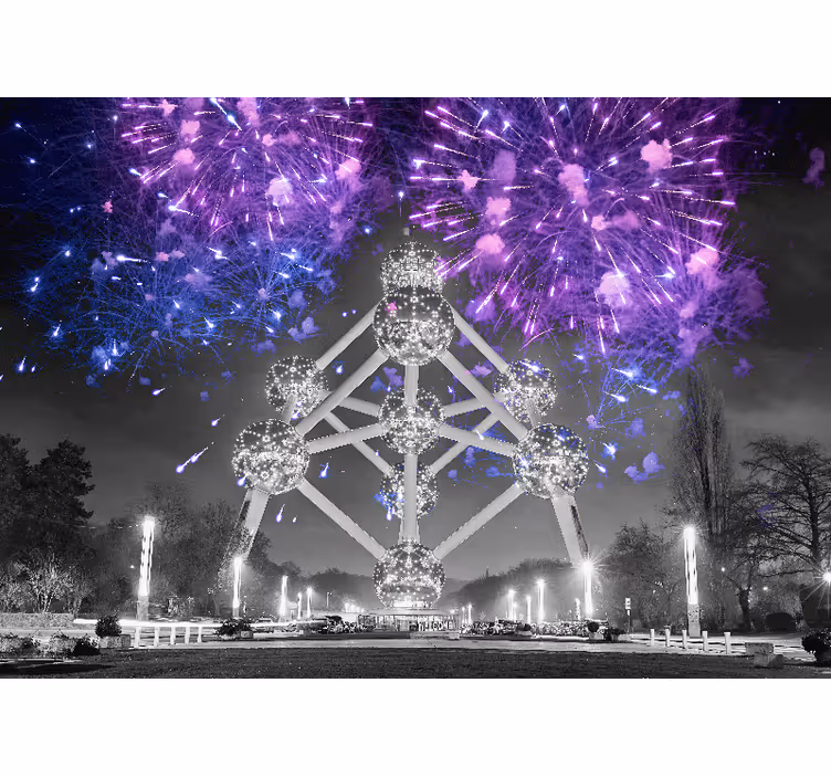 Tapisserie ville feu d'artifice de l'atomium - TenStickers