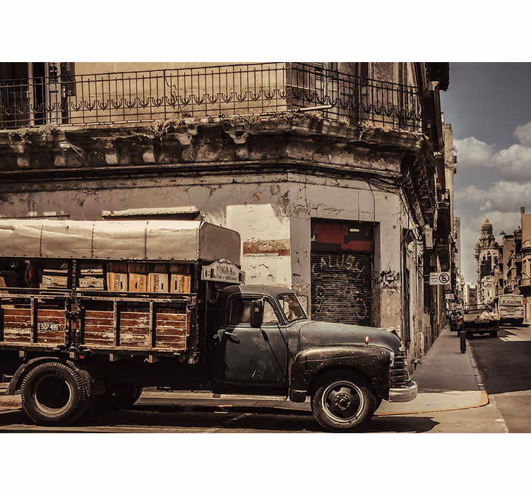 Tapisserie ville camion vintage rue - TenStickers