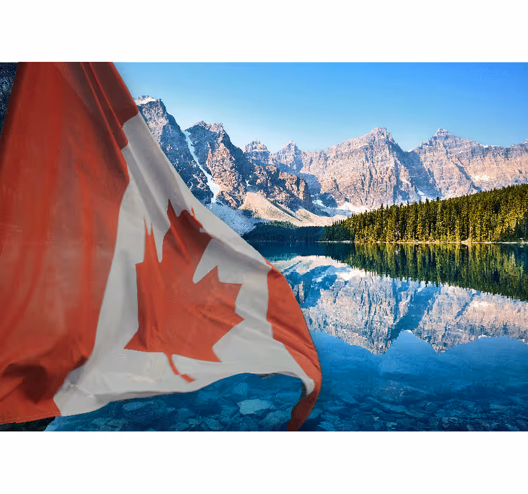 Papier peint mural lac Paysage et drapeau canadien - TenStickers