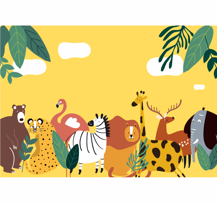 Tapisserie murale animaux procession d'animaux vibrants - TenStickers