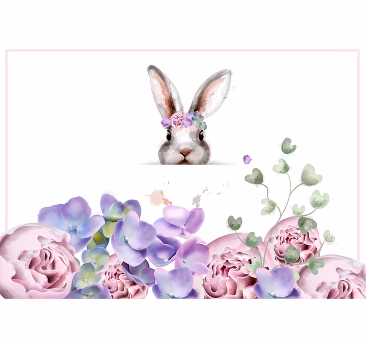 Papier peint mural d'animaux Lapin avec couronne de fleurs - TenStickers