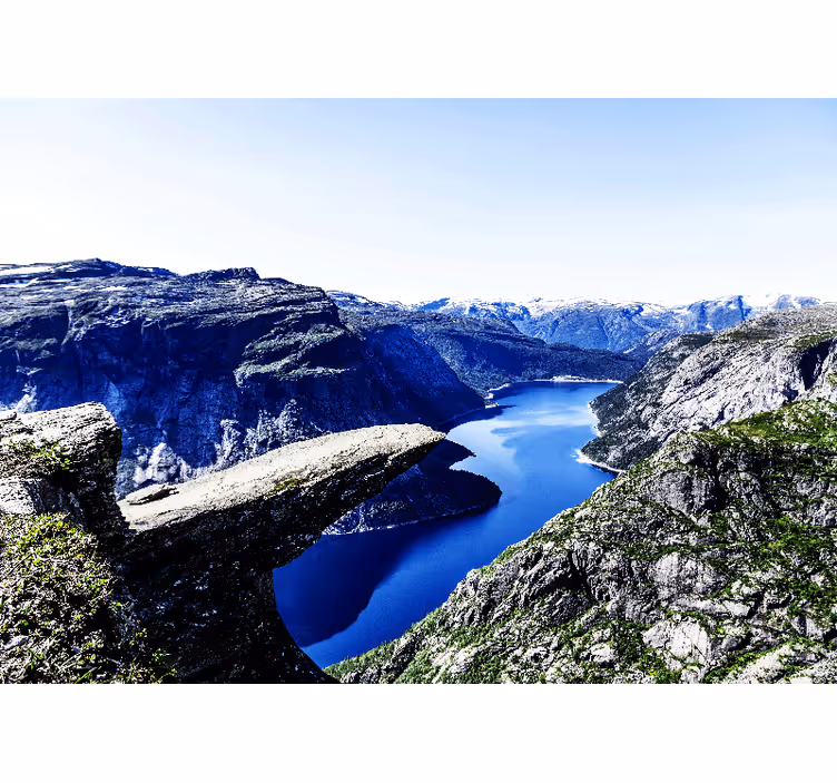 Papier peint mural montagne Fjord avec ciel bleu - TenStickers