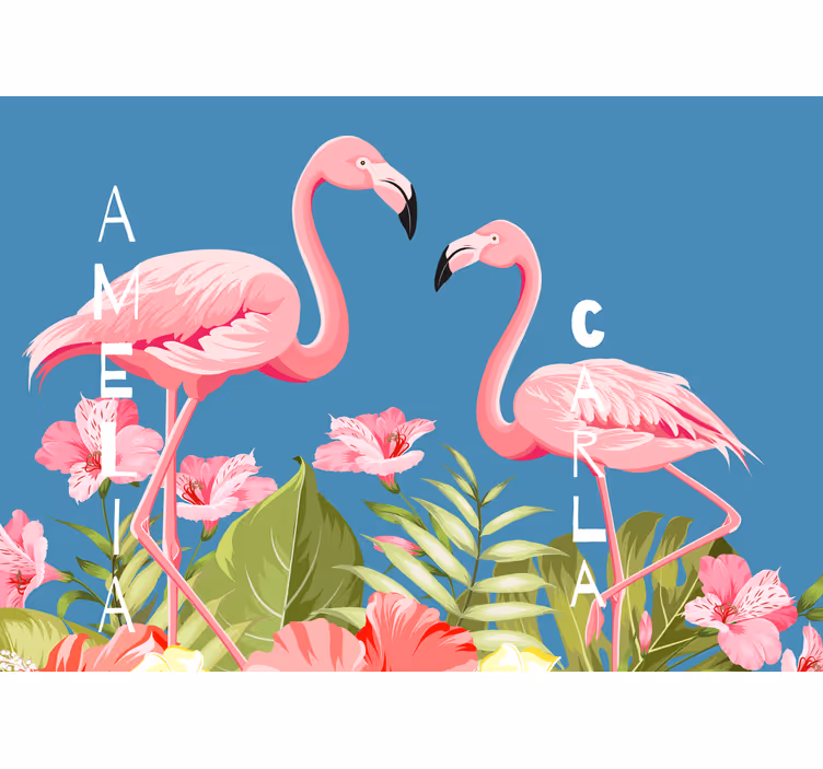 Papier peint mural d'animaux Flamants roses avec fond bleu - TenStickers