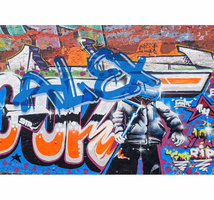 Papier peint chambre ado Mur de briques et graffitis colorés - TenStickers