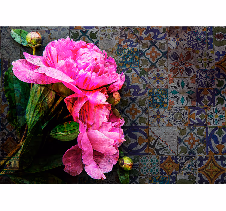 Tapisserie murale coquelicots détail floral de pivoine - TenStickers