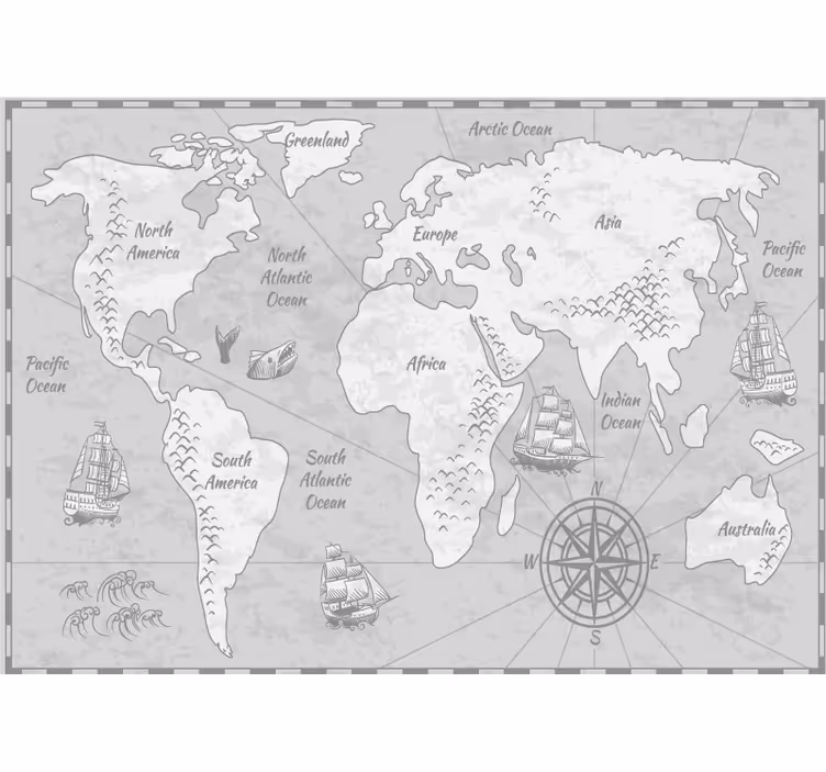 Papier peint carte du monde Trésors des pirates - TenStickers