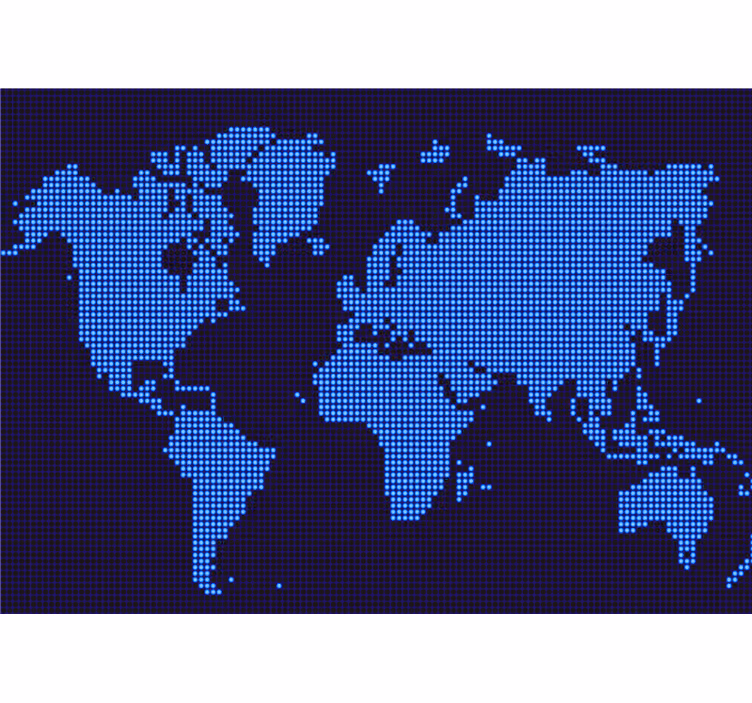 Papier peint mural carte du monde Pixel bleu avec du noir - TenStickers