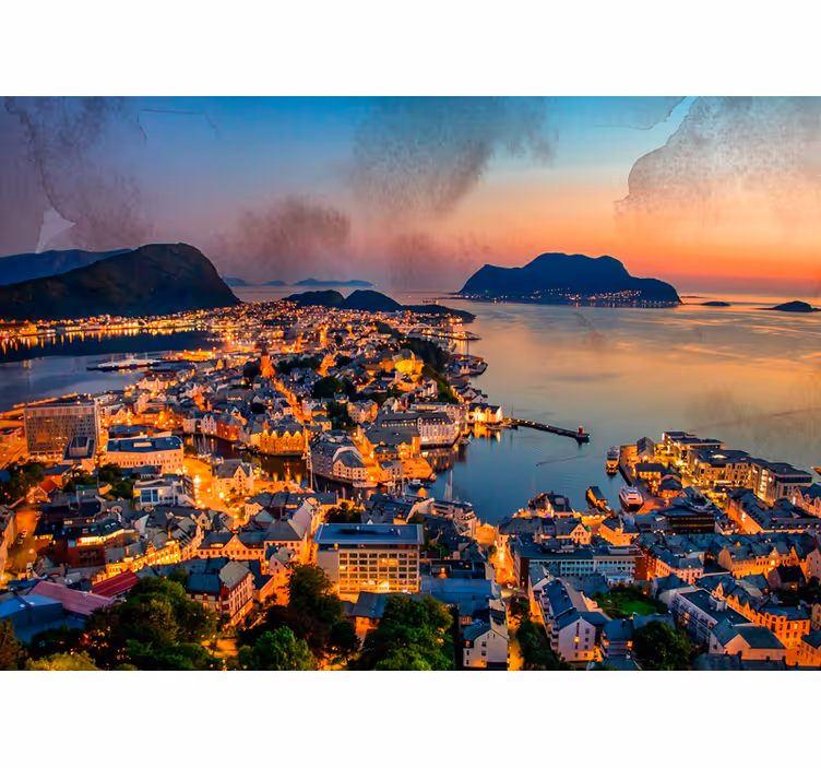 Tapisserie ville vue panoramique sur la côte - TenStickers