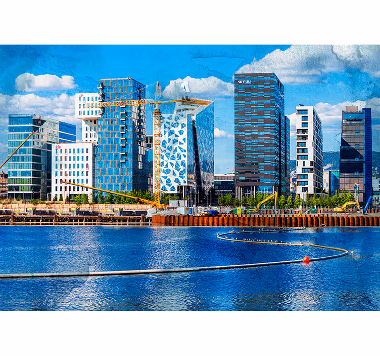 Tapisserie ville paysage urbain moderne - TenStickers