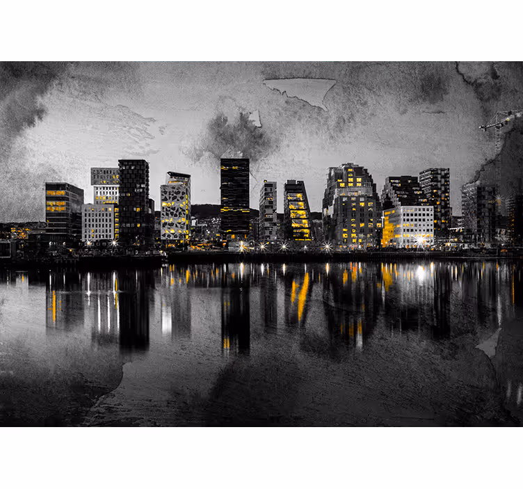 Tapisserie ville reflet de l'horizon moderne - TenStickers