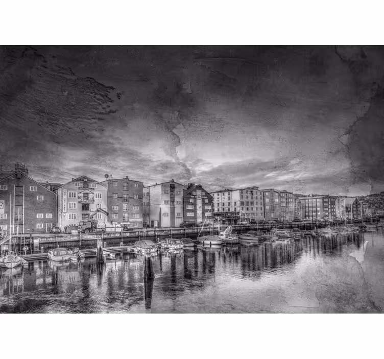 Tapisserie ville port noir et blanc - TenStickers