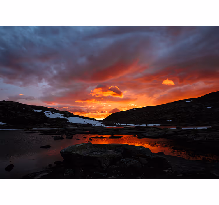 Tapisserie murale paysage reflet de coucher de soleil - TenStickers