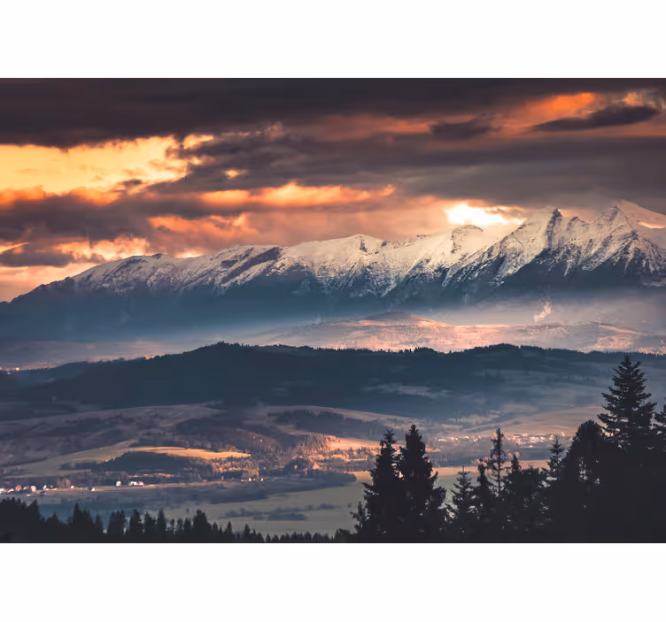 Tapisserie montagne sommets enneigés majestueux - TenStickers