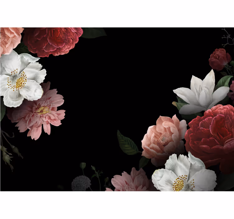 Papier peint mural de fleurs Fleurs sur fond noir - TenStickers