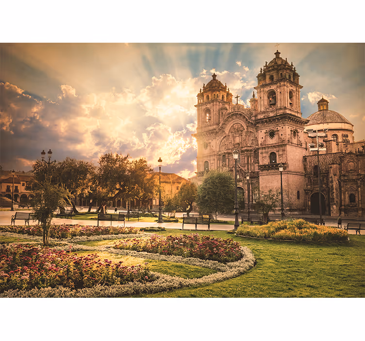 Tapisserie ville coucher de soleil cathédrale cusco - TenStickers