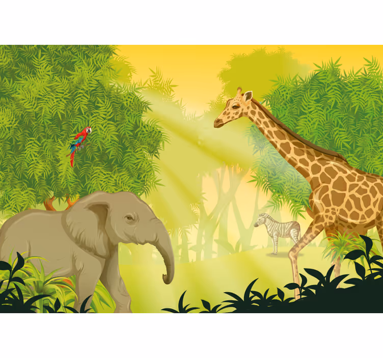 Tapisserie murale animaux scène de safari en savane - TenStickers