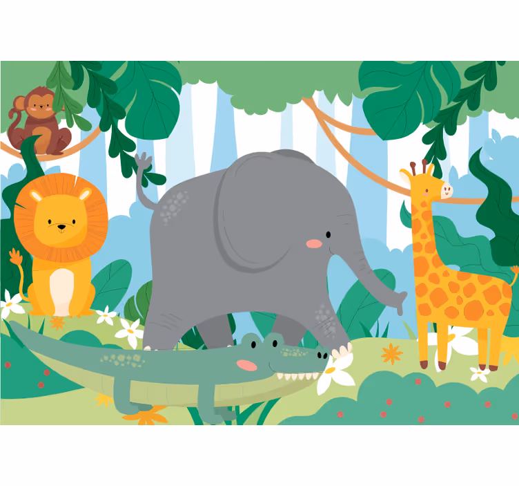 Tapisserie murale animaux jungle amis amicaux - TenStickers