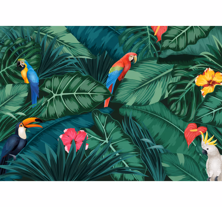 Papier peint mural forets Jungle colorée avec perroquet - TenStickers