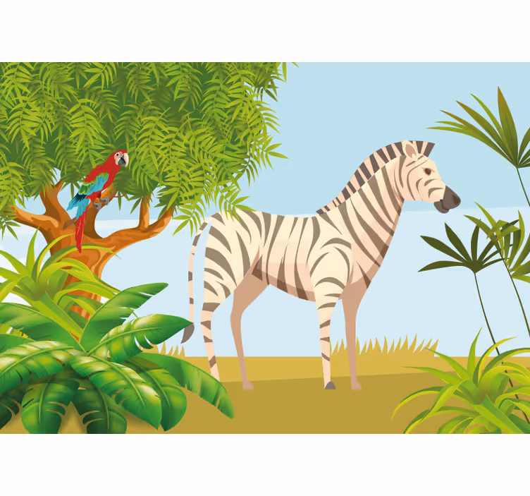 Tapisserie murale animaux scène de zèbre et perroquet - TenStickers