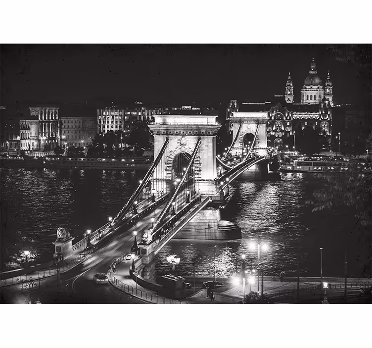 Tapisserie ville pont des chaînes la nuit - TenStickers
