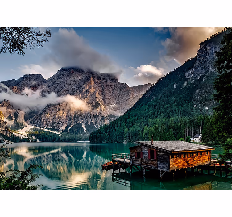 Tapisserie murale paysage Évasion au lac de montagne - TenStickers