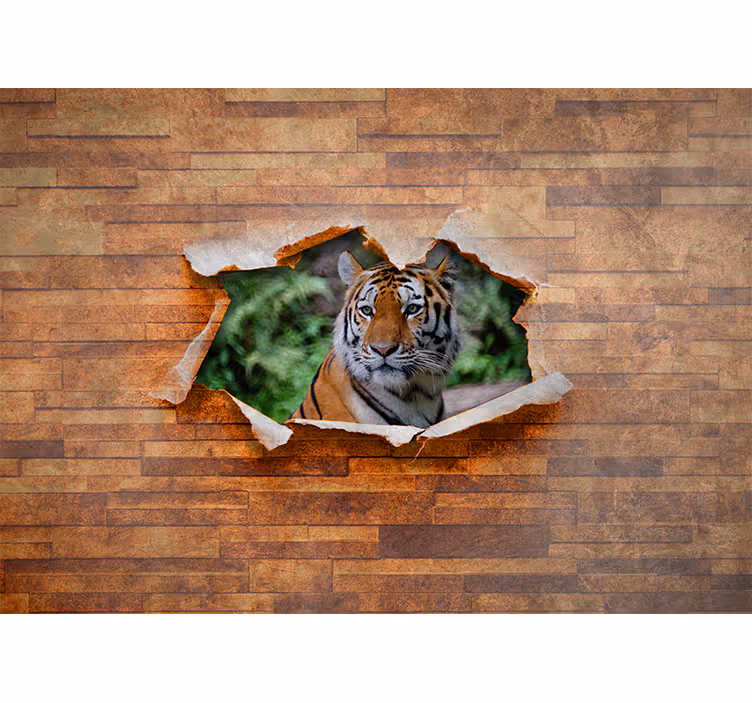 Tapisserie murale animaux tête de tigre sur mur - TenStickers